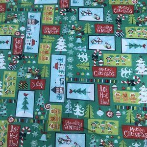 Christmas Fabric Elf Elves Fox Hedgehog Tree Holiday Inspirations 1 Yd Retro Red